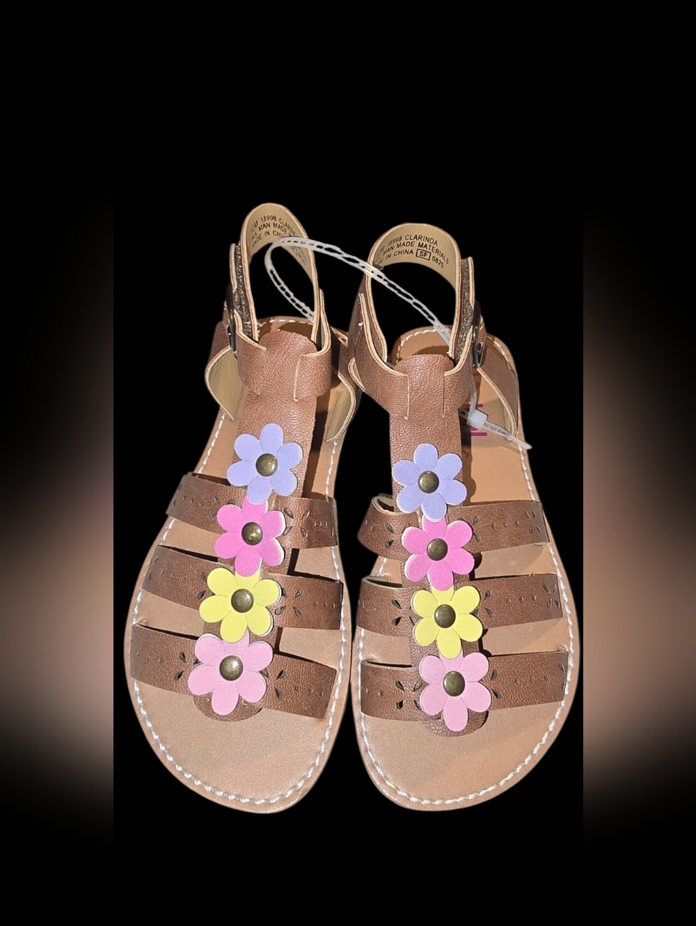 New Girl's 2 Pairs Brown Floral-Detail Sandals Size 1